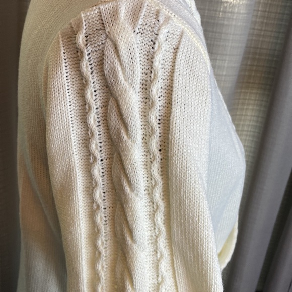 VENUS Women’s High Collar V-Neck Faux Wrap Cable Knit Cream Color Sweater sz L - Picture 5 of 9